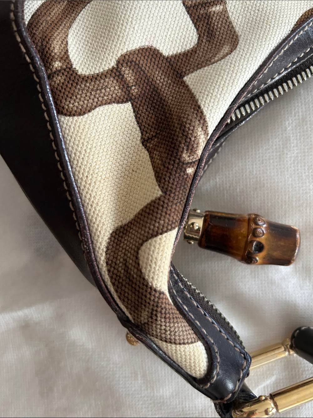 Gucci Bamboo Horsebit Canvas Shoulder Bag with Bamboo Accent - Picture 15 of 16